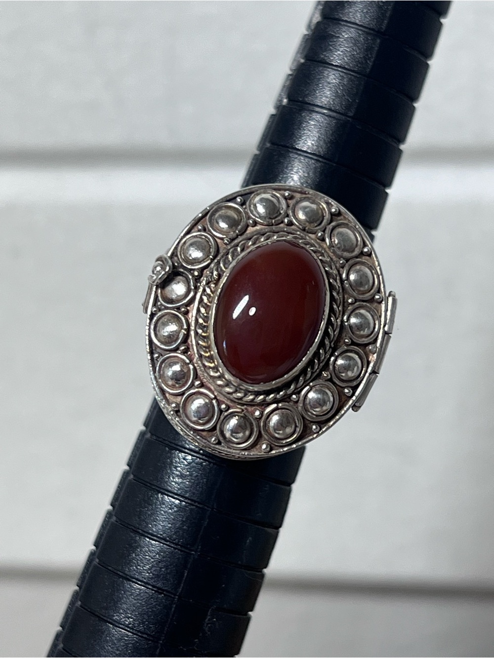 VIntage Sterling Silver Carnelian Poison Ring